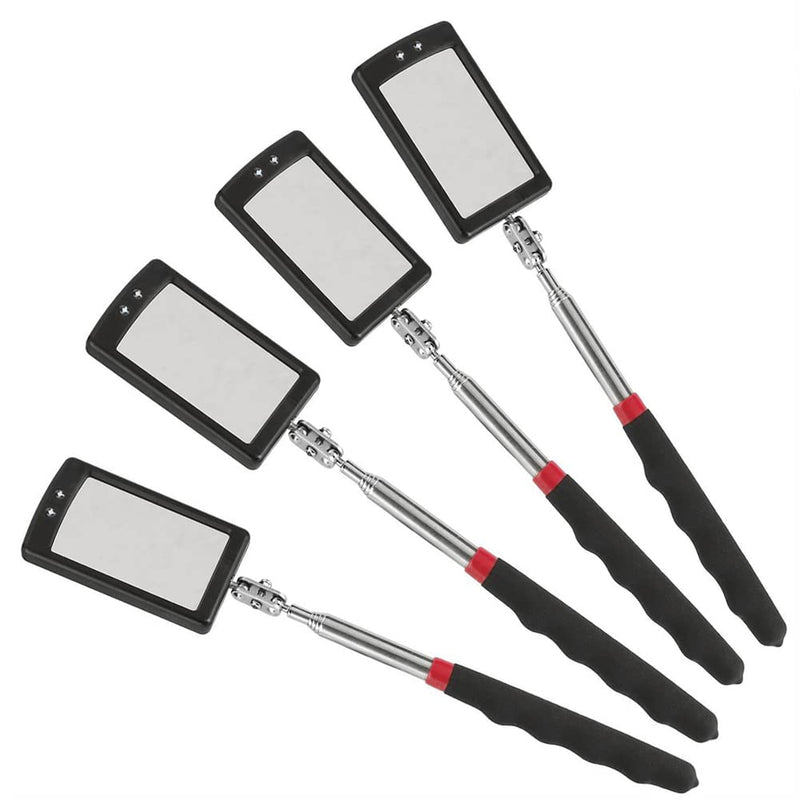 Telescoping Inspection Mirror Mechanics Mirror with 2 LED Lighted, Mirror on a Stick Handle Tool for Checking Observing Vehicle Small Parts,Present for Christmas, Birthday Everyday Carry (4 PCS) 4 PCS