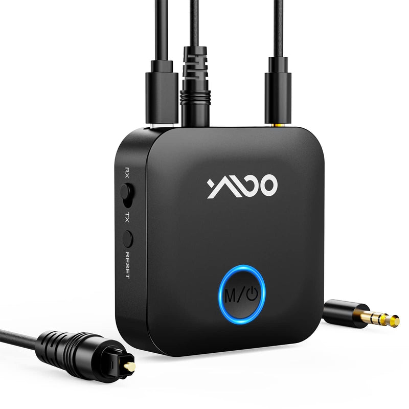 YMOO Bluetooth 5.3 Transmitter Receiver for TV to 2 Headphones, Jack 3.5mm/Optical Bluetooth Adapter in (TX) & Out (RX), Dual Link aptX LL (<40ms),130ft Range for Speaker/Gym/Tablet/PC/Hearing aid B06T5 Upgrade