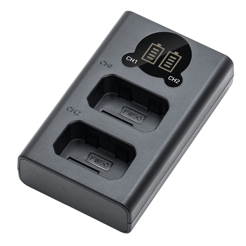 Kimaru NP-FW50 Battery Charger, Double Slot NP-FW50 Charger for Sony BC-TRW Charger, ZV-E10, Alpha A6000 A6300 A6400 A6500 A5000 A5100 A7 A7II A7R A7RII A7S A7SII RX10 II III Cameras.