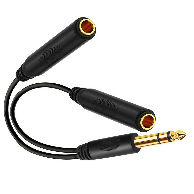 Sairps 1/4 Splitter Male to Dual 1/4" TRS Stereo Female Jack Splitter Headphone Adapter Cable - 8 inches / 20cm Quarter Inch Cord