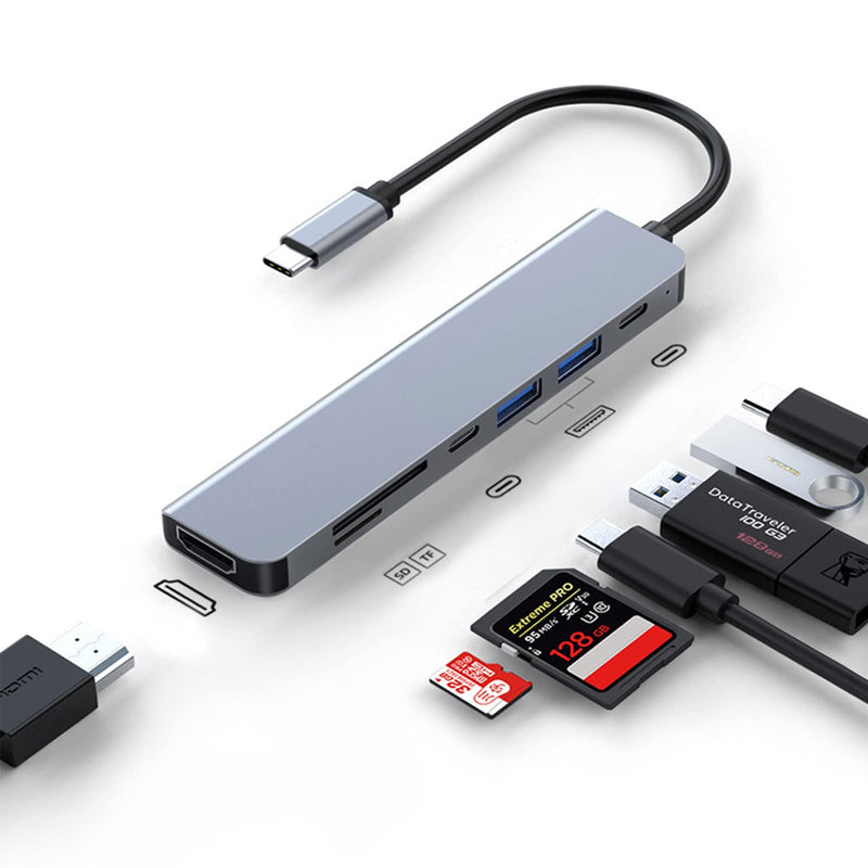 7-in-1 USB C Hub: 4K@30Hz HDTV, USB 3.0/2.0, Type C, SD/TF, PD100W Charging, Compatible with MacBook, iPad, Dell, HP, Samsung, Huawei 7 in 1 hub