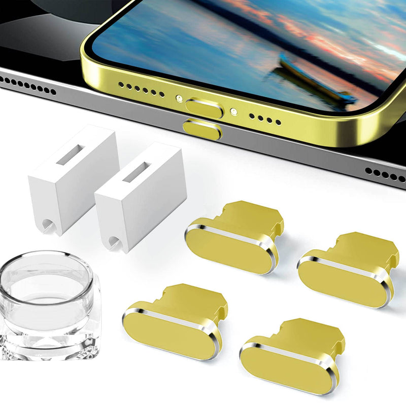 4 Pack Anti Dust Plugs New Yellow Charging Port Caps Compatible with iPhone 14/14 Plus/XR/11/5C and iPad Airpods, Dust & Water Resistant, Wireless Charger & Phone Case Friendly, Anti Lost 04 Yellow