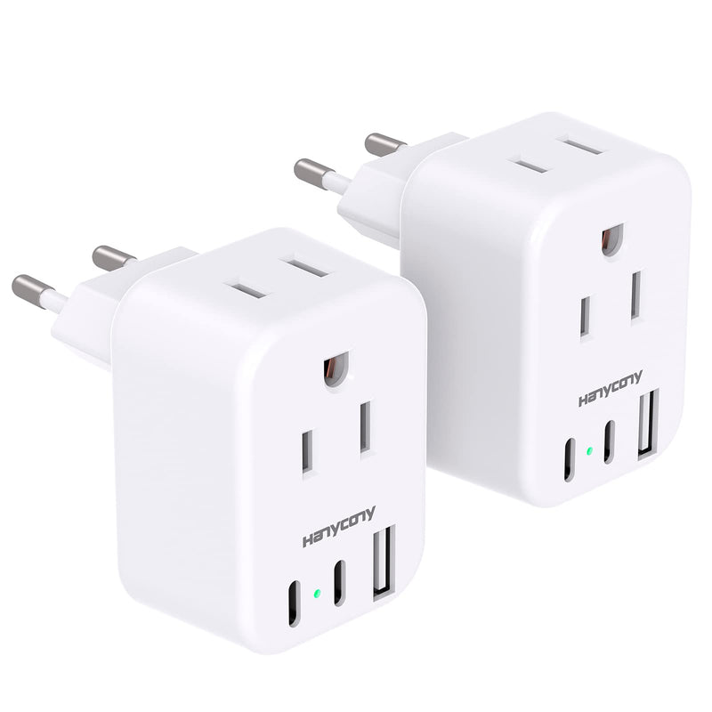 European Travel Plug Adapter for International, Italy Spain Power Adapter, 2 Outlets 2 USB C Ports, Type C Adapter Travel Cruise Essentials for Amercian US to Most Europe France Germany EU, 2 Pack Type C - Most of Europe