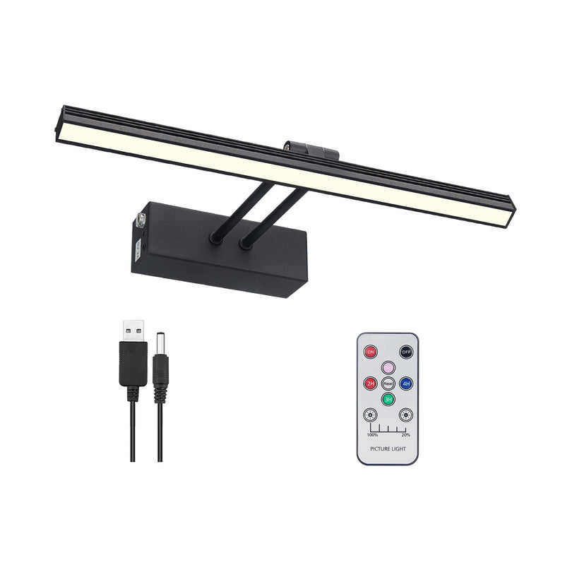 FUNCHDAY Picture Light,Battery Art Lights for Wall,Wireless Remote Painting Light with Timer and Dimmable,13”Metal Display Lighting for Artwork,Portrait,Gallery-Black Black 13"