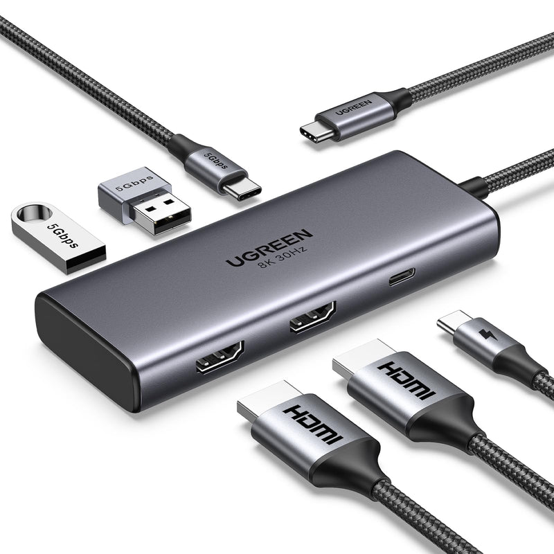 UGREEN Docking Station, Revodok 206 USB C Hub (6-in-1) with Dual 4K@60Hz, Single 8K@30Hz, 100W Power Delivery, 3X 5Gbps USB Data Ports, USB-C Dock for Thinkpad, HP, Dell Laptops and More