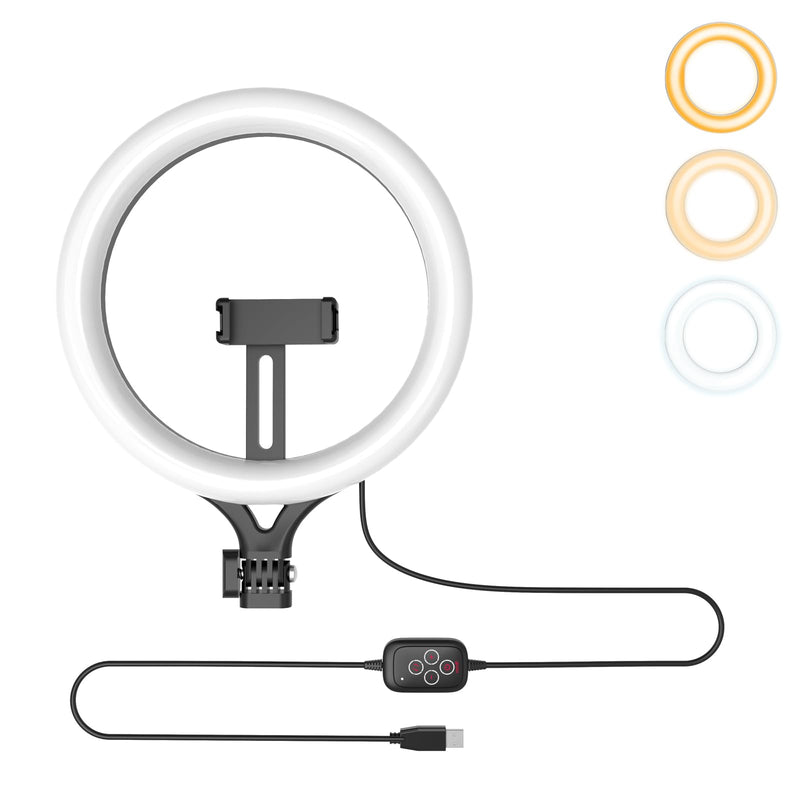 10" Ring Light Replacement Parts - Dimmable with 2 Universal Ball Heads, USB Port, 10W/5V/2A