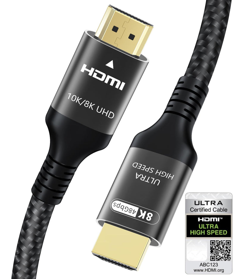 Certified 10K 8K HDMI 2.1 Cable 25 FT, 48Gbps Ultra High Speed HDMI® Cord Ethernet CEC 4K 240Hz 165Hz 144Hz 120Hz 8K 60Hz eARC Netflix HDCP2.3 HDR10+ PC Laptop RTX5090 TV Monitor Projector X-box PS5