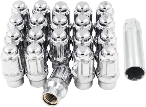 Wheel Accessories Parts 20 Pcs + Key M12x1.25 12x1.25 Thread ET Bulge Acorn (Extra Thread) 1.57" Long Spline Lug Nuts Chrome Spline Hex Fits Most Subaru Nissan Pass Cars ET Spine