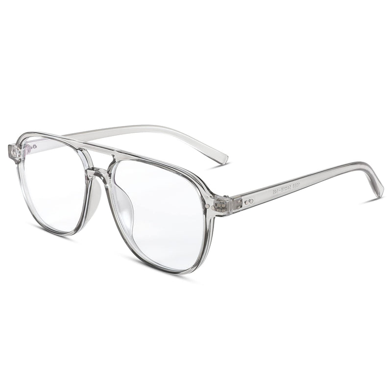 FEISEDY 70s Pilot Glasses Frame Blue Light Blocking Glasses Oversized Square Computer Glasses Women Men B2387 Clear Grey Frame 54 Millimeters