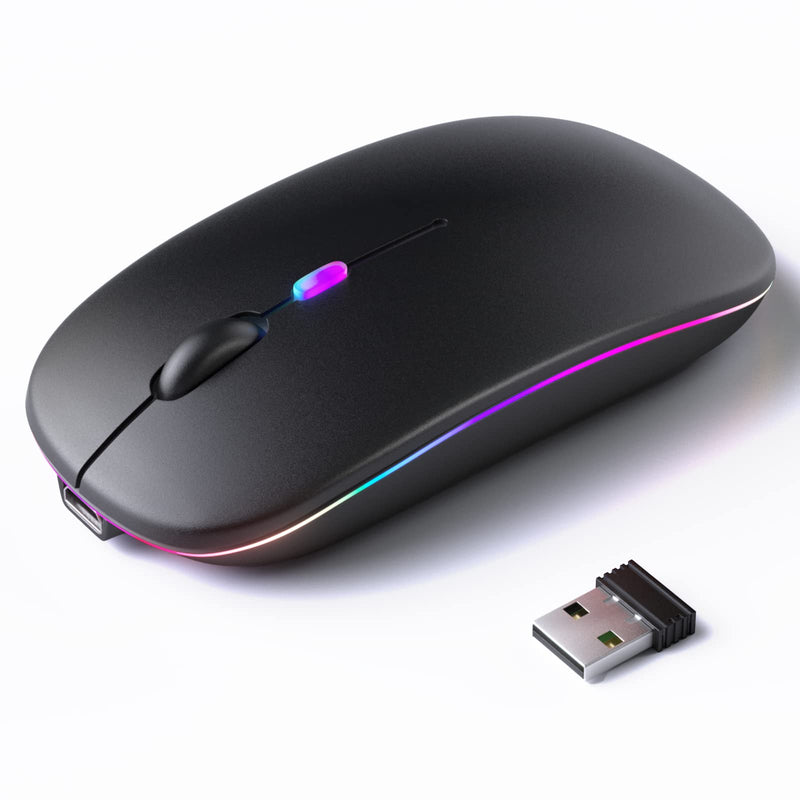 KANMABPC Wireless Bluetooth Mouse, Rechargeable LED Dual Mode Mouse (Bluetooth 5.2 and USB Receiver) Portable Silent Mouse,for Laptop/Desktop/Tablet(Black) Black