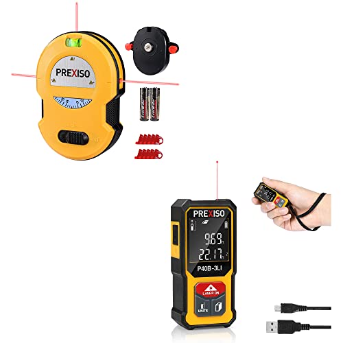 PREXISO Multi Surface Laser Level LED Light Vial, 30Ft Horizontal and Vertical Line Laser & PREXISO 135Ft Rechargeable Mini Laser Measurement Tool