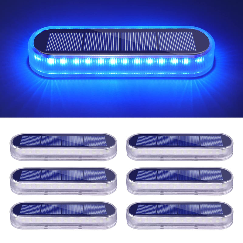 Honalia Blue Solar Dock Deck Driveway Lights Solar Powered 6 Pack Warning Concrete Step Lights for Driveway Deck Stairs Dock Marine Runway Blue-6 Pack
