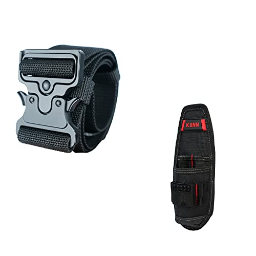 KUNN Mens Work Belt with Quick Release Buckle & Construction Tool Holder Small Pouch