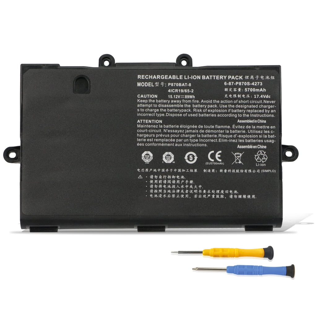 MULS 89Wh P870BAT-8 Laptop Battery for Clevo P870TM-G P870DM3-G P775DM3 Schenker Technologies XMG U727 U726 Sager NP9870-S NP9870 Hasee GX9-SP7S1 GX9 Plus Eurocom XMG U727 Sky X9E3 Sky X7E2 15.12V