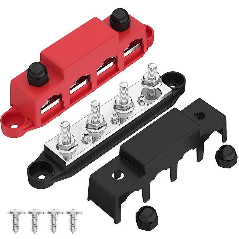 Joinfworld 12V Power Distribution Block 250A Bus Bar with 4 x 5/16" Studs Marine Battery Busbar Terminal Block for Automotive, Car, Boat, Solar Wiring - Positive&Negative 250A 4 x 5/16"(M8) Studs