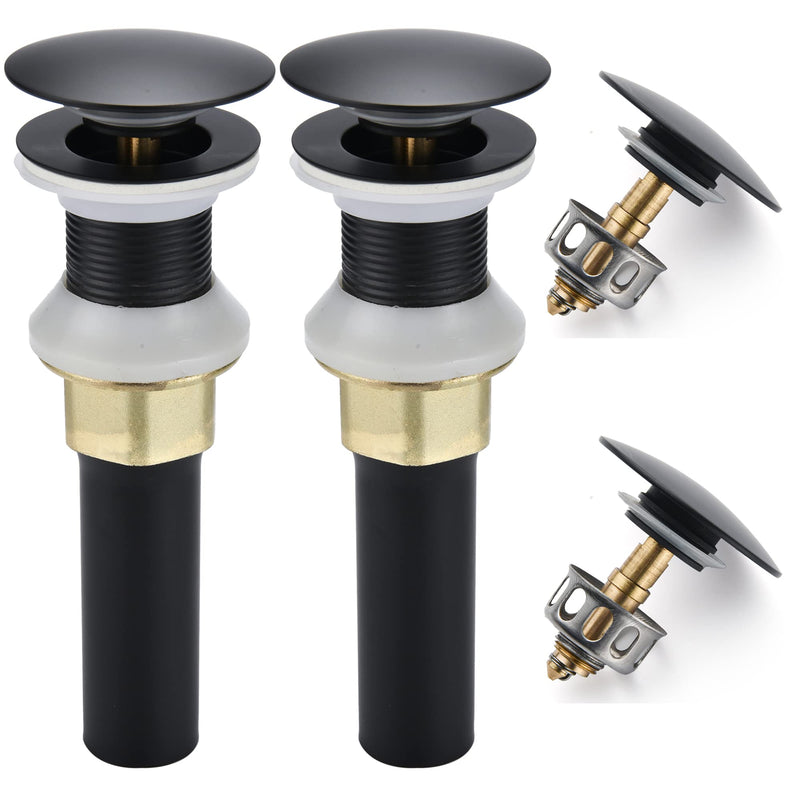 Rockgoya Bathroom Sink Drain,2 Pack Drain Stopper Bathroom Sink Without Overflow,Pop Up Drain Assembly with Detachable Strainer Basket,Built-in Anti-Clogging Strainer,Stainless Steel Mattle Black Mattle Black-2 Pack