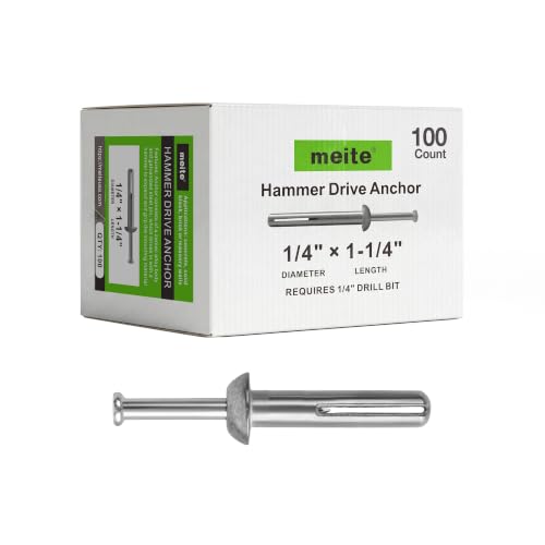 meite 1/4" x 1-1/4" Hammer Drive Nail Concrete Anchors 100Pcs 1-1/4" Length