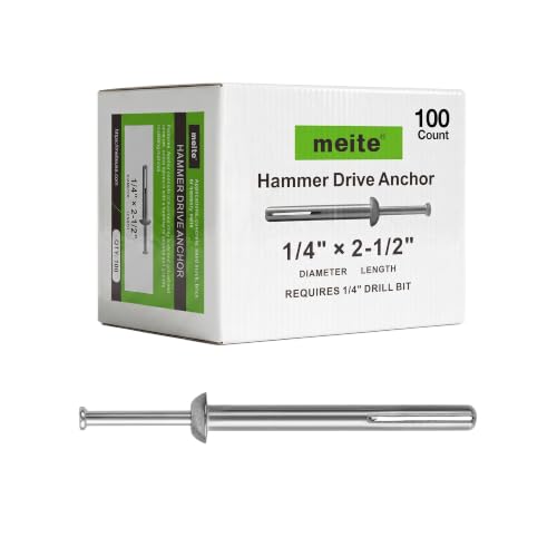 meite 1/4" x 2-1/2" Hammer Drive Nail Concrete Anchors 100Pcs 2-1/2" Length