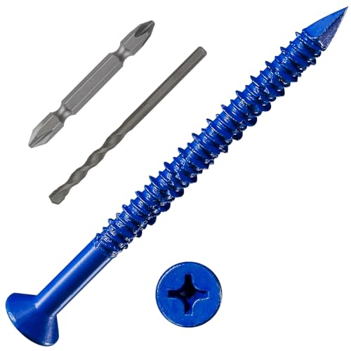 WenSilon(100 PCS) 3/16" x3-3/4 Concrete Screw Anchor Blue Flat Head for Anchoring to Masonry, Block or Brick Stucco 3/16"x3-3/4" 100