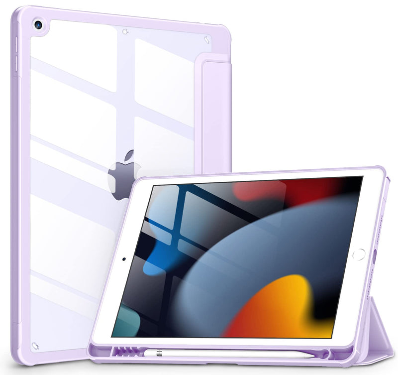 DTTOCASE Case for iPad 9th / 8th / 7th Generation 10.2 inch (2021/2020/2019 Released), Clear Back, TPU Shockproof Frame Cover[Built-in Pencil Holder,Support Auto Sleep/Wake] for ipad 10.2-Light Purple Light Purple