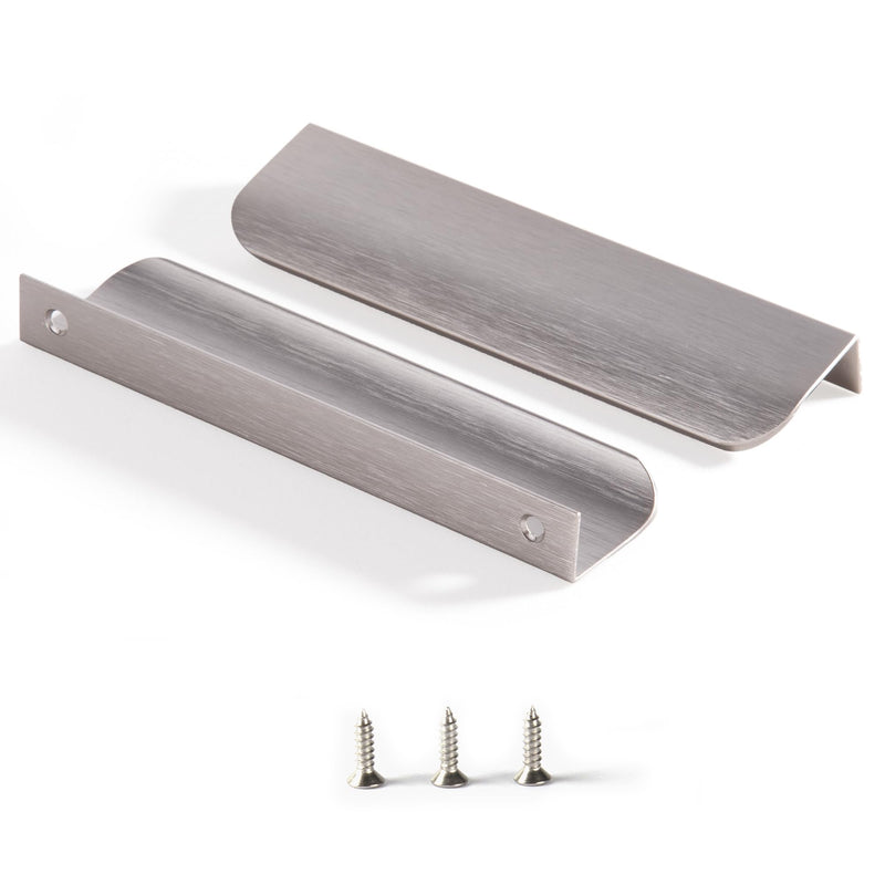 Satanga Edge Finger Pulls for cabinets Kitchen Invisible Hardware Drawer Pull Low Profile Dresser Bathroom Cupboard Furniture Handles Pack of 5 Modern Brushed Nickel 7.87 inch Easy Installation 6.3" Hole Center 7.87" Overall Length
