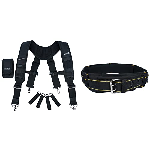 MELOTOUGH Tool Belt Suspenders Contruction Bag Suspenders Heavy Duty Padded Work belt Suspenders + Tool Belt with D ring for men Adjustable for 32"-50" Waists