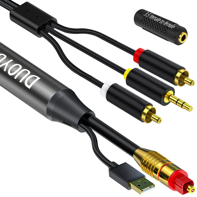 Digital Optical to Analog 3.5mm AUX Audio Cable, Optical to 2 RCA Adapter, All-in-one D/A Audio Converter, for TV/PS4/Xbox/DVD SPDIF/TOSLINK/Optical Port to Sound Box Amplifier Headphones（16.5FT) 16.5FT Digital Optical to Analog