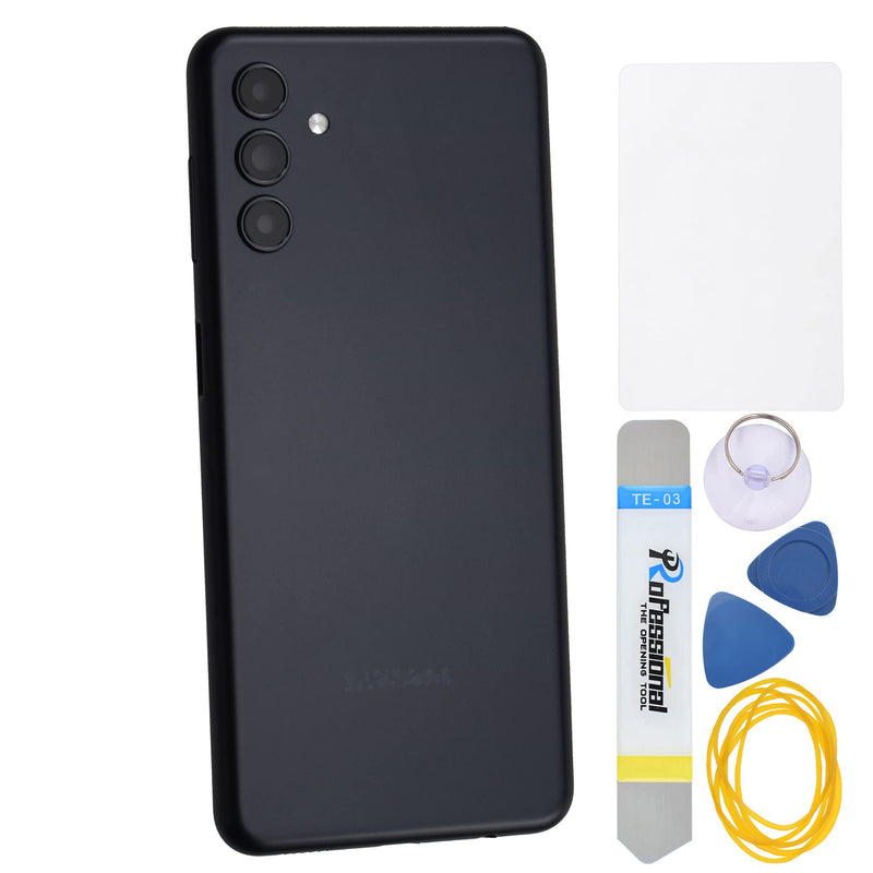 Black Plastic Back Cover Replacement for Samsung Galaxy A13 5G SM-A136U SM-A136W Rear Camera's Frame and Glass Cover Volume Button and Installation Instruction Tool Kit are Include Black