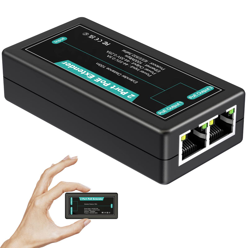 VIMIN 2-Port Gigabit PoE Extender, 1 in 2 Out Indoor PoE Repeater Support IEEE802.3af/at with 1000Mbps, Extend Additional 100m(328ft) of Power and Data Transmission, Plug & Play, Mini Size 3-Port Gigabit Extender(Indoor)