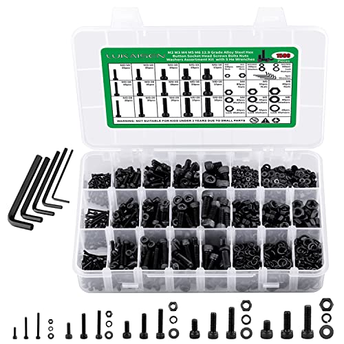 1500PCS Screw Assortment Kit, M2-M6 12.9 Alloy Steel Hex Socket Cap Bolts M2 M3 M4 M5 M6 1500pcs 3