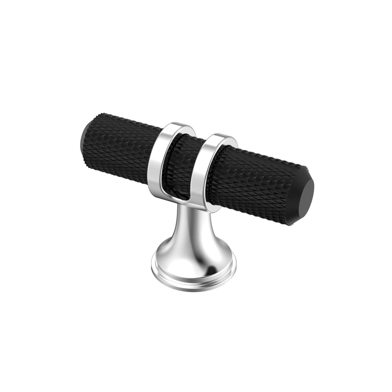Alzassbg Matte Black and Silver Bar Cabinet Knobs 10 Pack, AL6087CPMB | 2 Inch Length, Knurled T Bar Design, Solid Metal Build, for Cabinets and Drawers 2" Single Hole