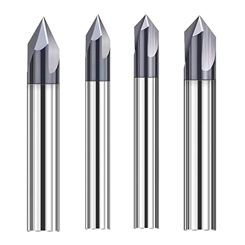 ASNOMY Set of 4 Solid Carbide Chamfer Cutters 3 Flutes V Groove Cutter 60 Degree and 90 Degree CNC Milling Cutter End Mill with TiAlN Coating for Machine Tools and Chamfering 6mm; 4mm