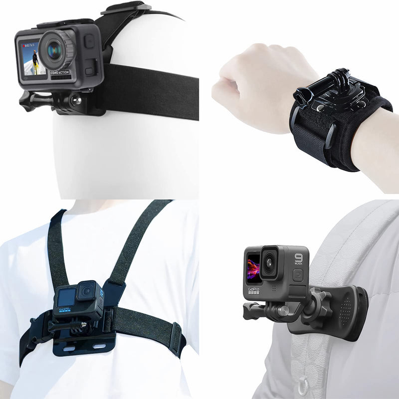 Accessories Kit for Insta360 One X3 X2 X RS R GO 2, Head Strap Mount + Chest Mount Harness + Backpack Clip Holder + 360°Rotating Wrist Strap Compatible for GoPro Hero 12 11 10 9 8 7 Chest Mount Harness for Insta360