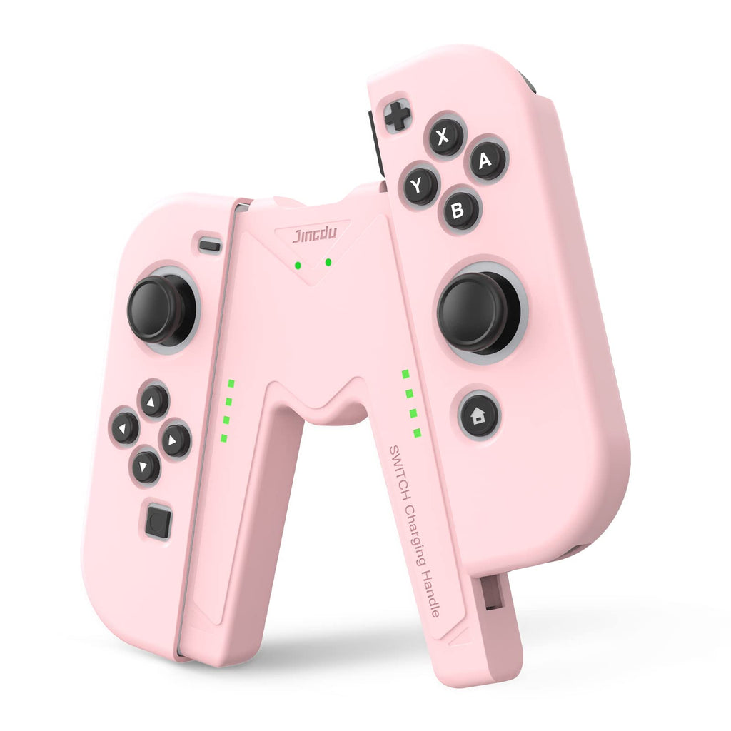 JINGDU Switch Joy-Con Charging Grip Compatible with Nintendo Switch Standard & OLED Model, V-Shaped Switch Joy-Con Controller Charger with Indicators, Play While Charging, Pink