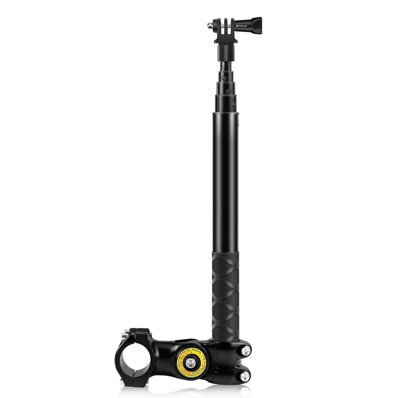 PULUZ Third Person Perspective Motorcycle Bike Handlebar Mount Selfie Stick Long Pole for Gopro, Insta360, Action Camera Bracket Adapter Clamp Holder with Monopod Stand 11-44.7 inch Adjustable Length