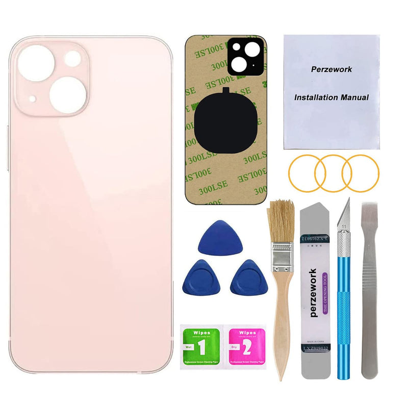 Perzework OEM Rear Back Glass Replacement for iPhone 13 Mini 5.4 inches (Pink) with Reparing Toolkit Pink