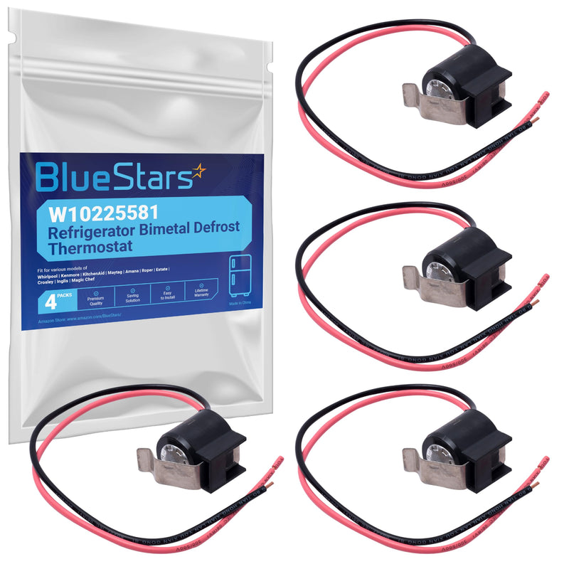BlueStars W10225581 Refrigerator Bimetal Defrost Thermostat - Compatible with Whirlpool Kenmore - Replaces WPW10225581 PS11750673 AP6017375 2188824 2321799 W10260437 - PACK OF 4