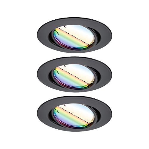 Paulmann 92468 LED Recessed Light Base Smart Home Zigbee Basic Set Swivelling Round 230 V 3 x 4.9 W 3 x 420 lm Dimmable 90 mm Black Matt Metal RGBW+