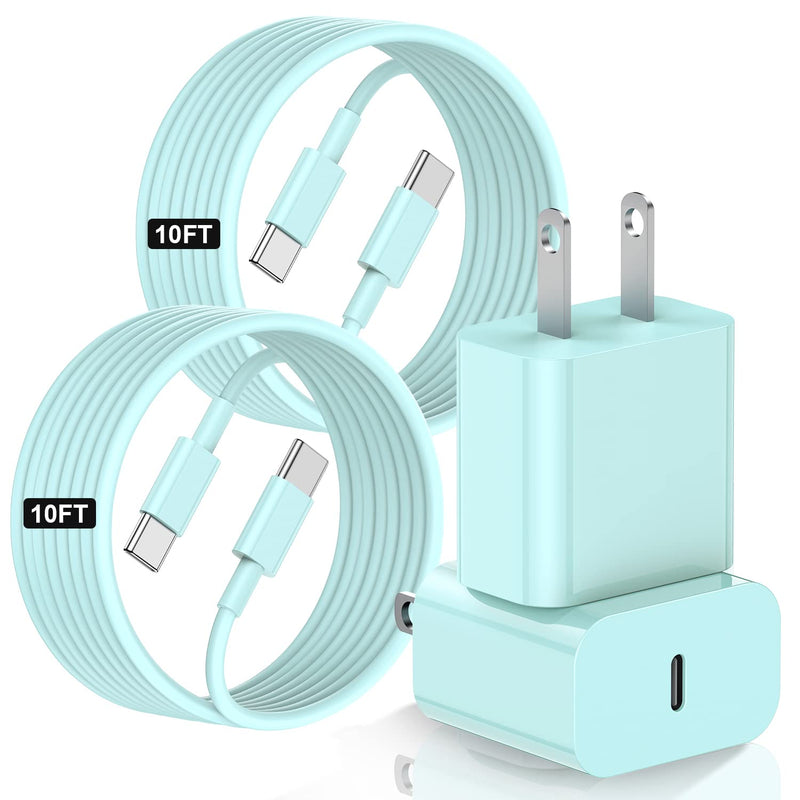 10 FT iPad Pro Fast Charger(Green),[Apple Certified] 20W USB C Charger with USB Charging Cord for for 2022/2021/2020/2018 iPad Pro 12.9,iPad Pro 11 inch,iPad Air 5th/4th Generation,iPad Mini 6,iPad 10 For USB C iPad-Green 2Pack-10FT