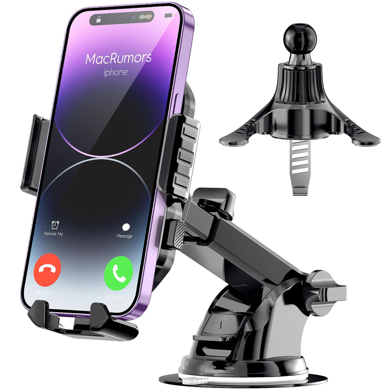 Car Phone Holder Mount [Air Vent, Dashboard, Windshield 3 in 1] Triangle Clip Base, Strong Suction Cup, Hands Free Universal Stands for iPhone 16 15 14 Pro Max All Cell Smartphones Gray