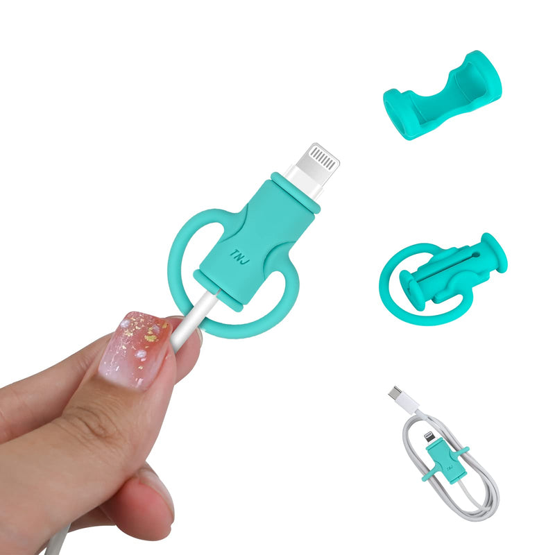 Cute Cable Protector for iPhone Android USB Cable,1 Piece Soft Liquid Silicone 2 in 1 Data Cable Protector Cable Manager,Stretchable Phone Cord Protector Data Cable Organizer -Lake Blue 1PC-Lake Blue