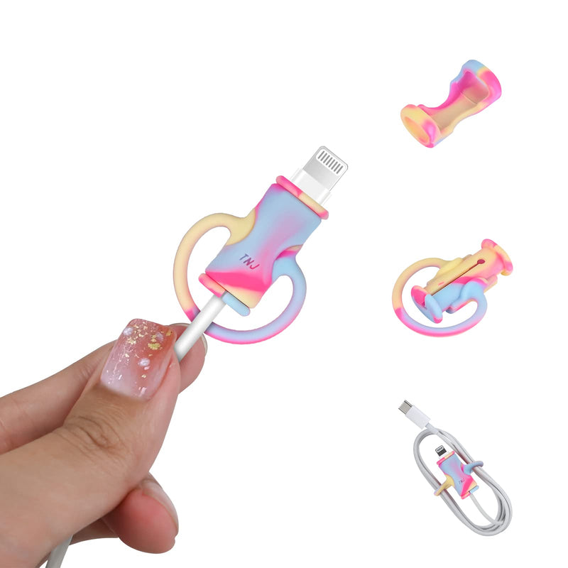 Cute Data Cable Protector for iPhone Android USB Cable,1 Piece Colorful Design 2 in 1 Data Cable Protector Cord Organizer,Soft Liquid Silicone Stretchable Cable Manager Lighting Cord Saver -Blue Pink 1PC-Blue Pink