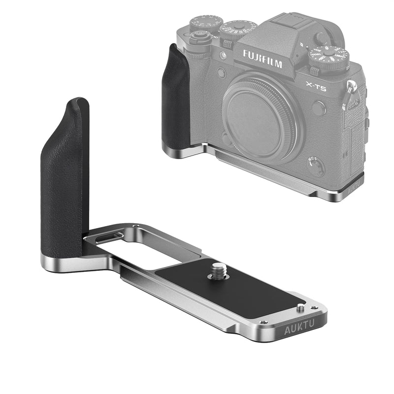 AUKTU XT5 Metal Handgrip L-Shape Hand Grip Accessories for Fuji FUJIFILM X-T5 XT5 XT-5 MHG-XT5 Camera, Silicone Side Handle, Built-in Arca Swiss Plate, Extra 1/4"-20 Tripod Hole(Silver) Silver