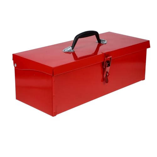 DOITOOL Red Metal Tool Box Iron Sheet Tool Box Metal Toolbox Red Tool Storage Case Lockable, Multi-function Tool Organizer, 15.3X6.2X5.1inch
