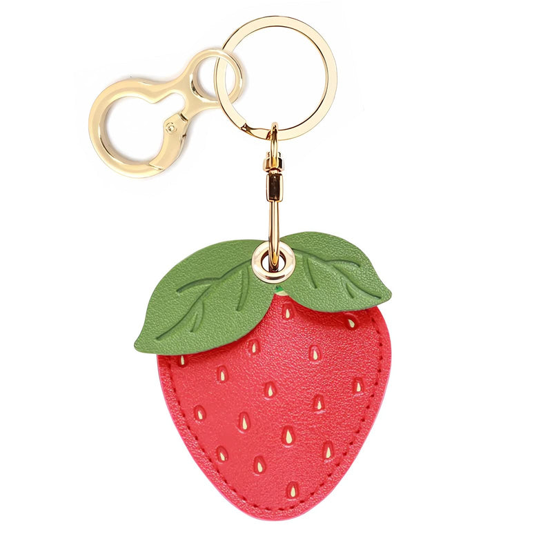 Leather Keychain Holder Case Compatible with Apple AirTag, Cute Protective Air Tag Cover with Keychain Ring, Anti-Scratch Finder GPS Tracker Case for Wallet Keys(Another Strawberry) Another strawberry
