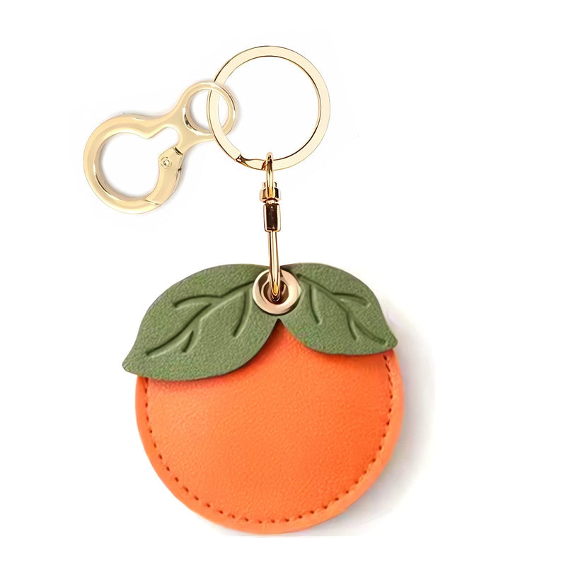 Leather Keychain Holder Case Compatible with Apple AirTag, Cute Protective Air Tag Cover with Keychain Ring, Anti-Scratch Finder GPS Tracker Case for Wallet Keys(Persimmon) Persimmon