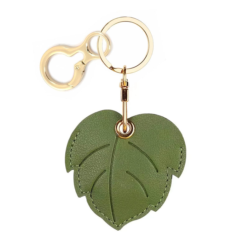 Leather Keychain Holder Case Compatible with Apple AirTag, Cute Protective Air Tag Cover with Keychain Ring, Anti-Scratch Finder GPS Tracker Case for Wallet Keys(Leaf) Leaf