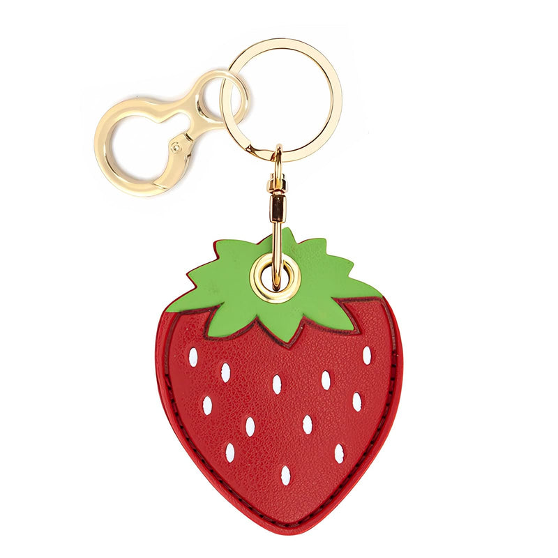 Leather Keychain Holder Case Compatible with Apple AirTag, Cute Protective Air Tag Cover with Keychain Ring, Anti-Scratch Finder GPS Tracker Case for Wallet Keys(Strawberry) Strawberry