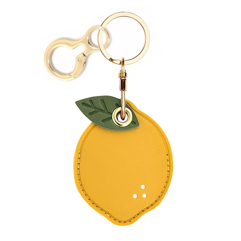 Leather Keychain Holder Case Compatible with Apple AirTag, Cute Protective Air Tag Cover with Keychain Ring, Anti-Scratch Finder GPS Tracker Case for Wallet Keys(Lemon) Lemon