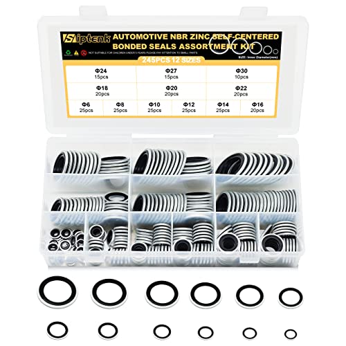Siptenk 245PCS Bonded Sealing Washers M6 - M30 for Cars, Ships, Engines 245PCS-Black